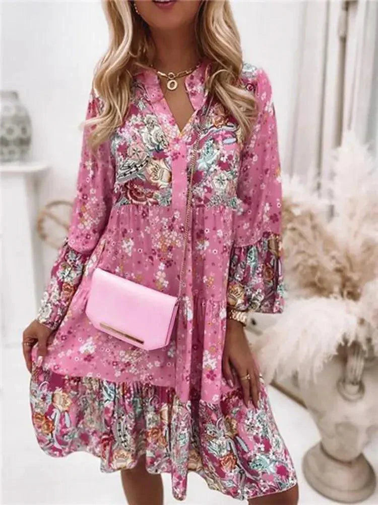 Chic Pleated Long Sleeve Dress