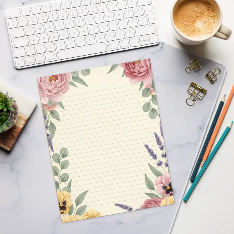Lavender Floral Ruled Notepad - Creative Ideas Companion - DipaliZ