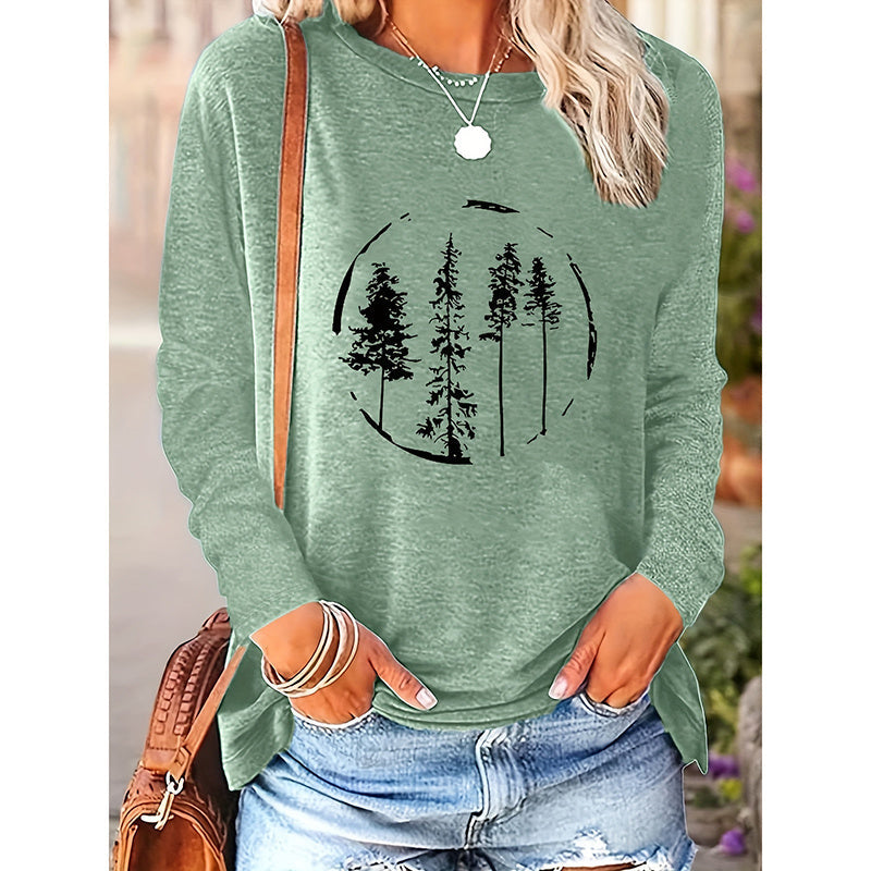 Women’s Long Sleeve Merry Christmas T-Shirt – Cute Christmas Tree Graphic Tee
