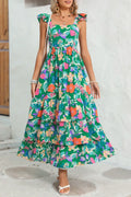 Floral Ruffle Green Tiered Maxi Dress