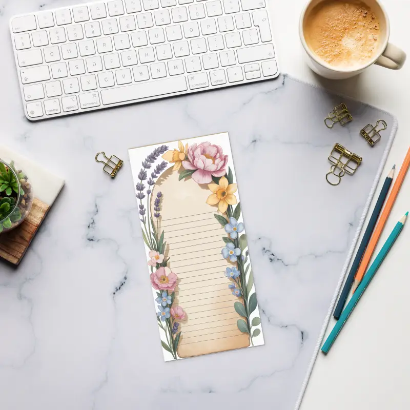 Flower Border Notepad - Colorful Desk Organizer - DipaliZ