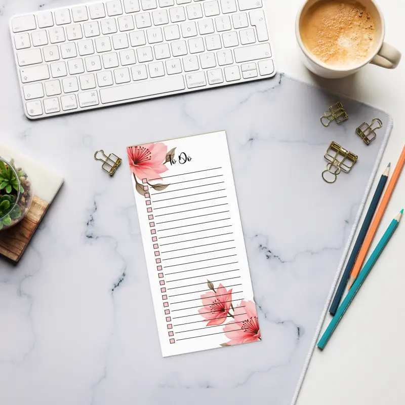 Pink Flowers Notepad - Large Magnetic Backing for Daily Planning - DipaliZ