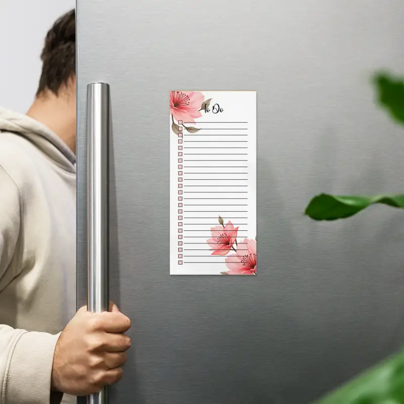 Pink Flowers Notepad - Large Magnetic Backing for Daily Planning - DipaliZ