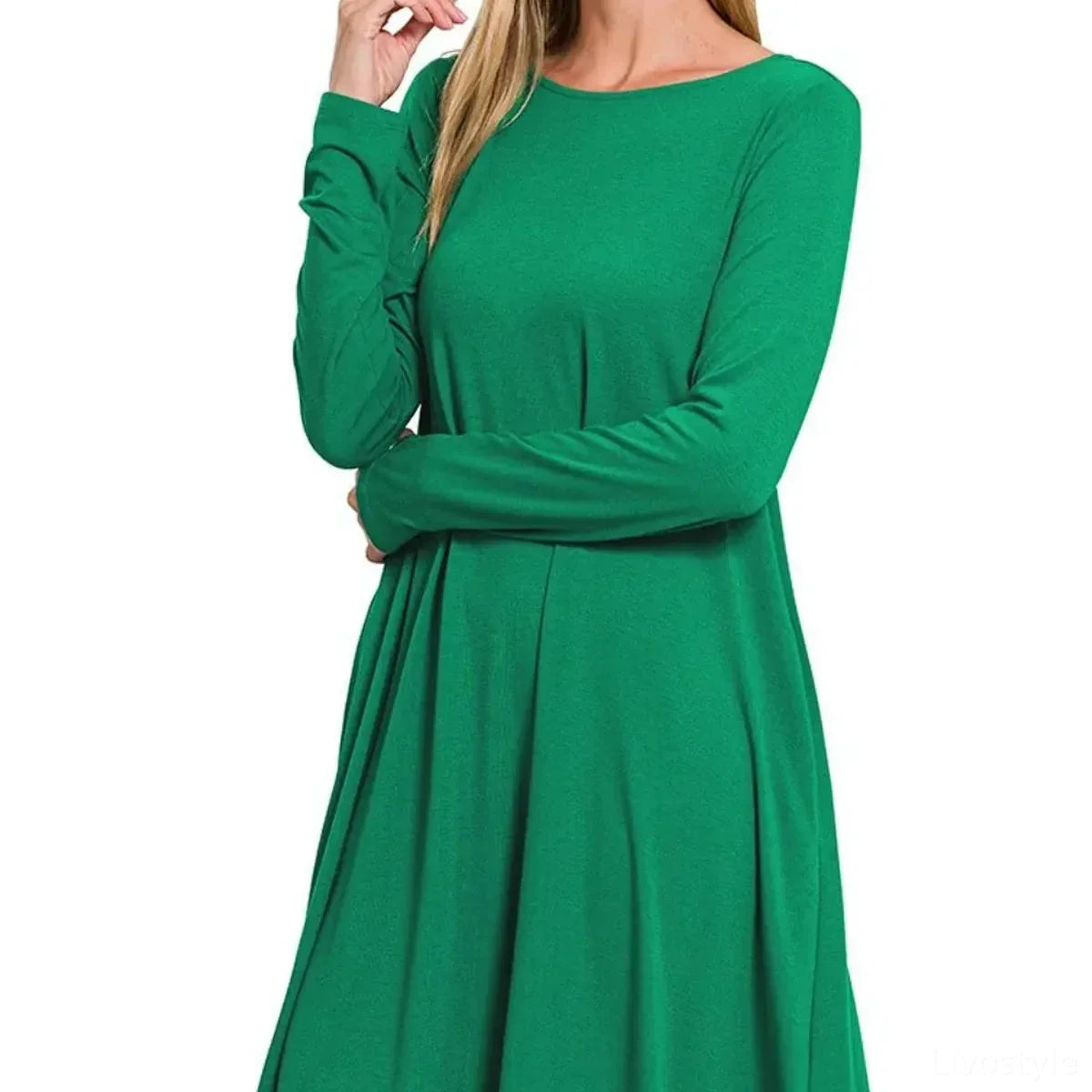 Long-Sleeve Flare Dress with Pockets