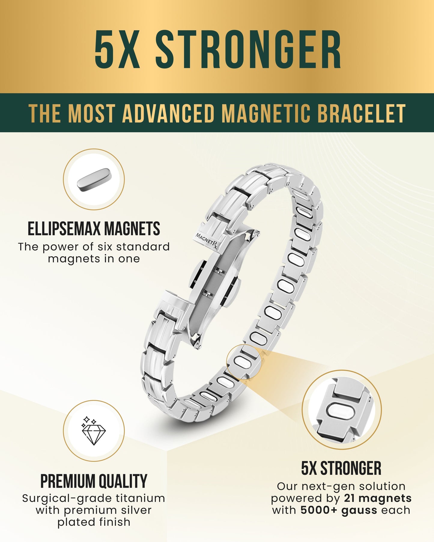 EllipseMAX Magnetic Bracelet for Women (Silver)
