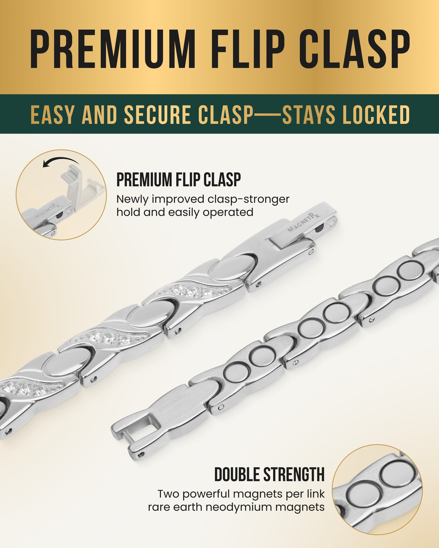 Women's Ultra Strength Magnetic Bracelet Crystal XO (Silver)