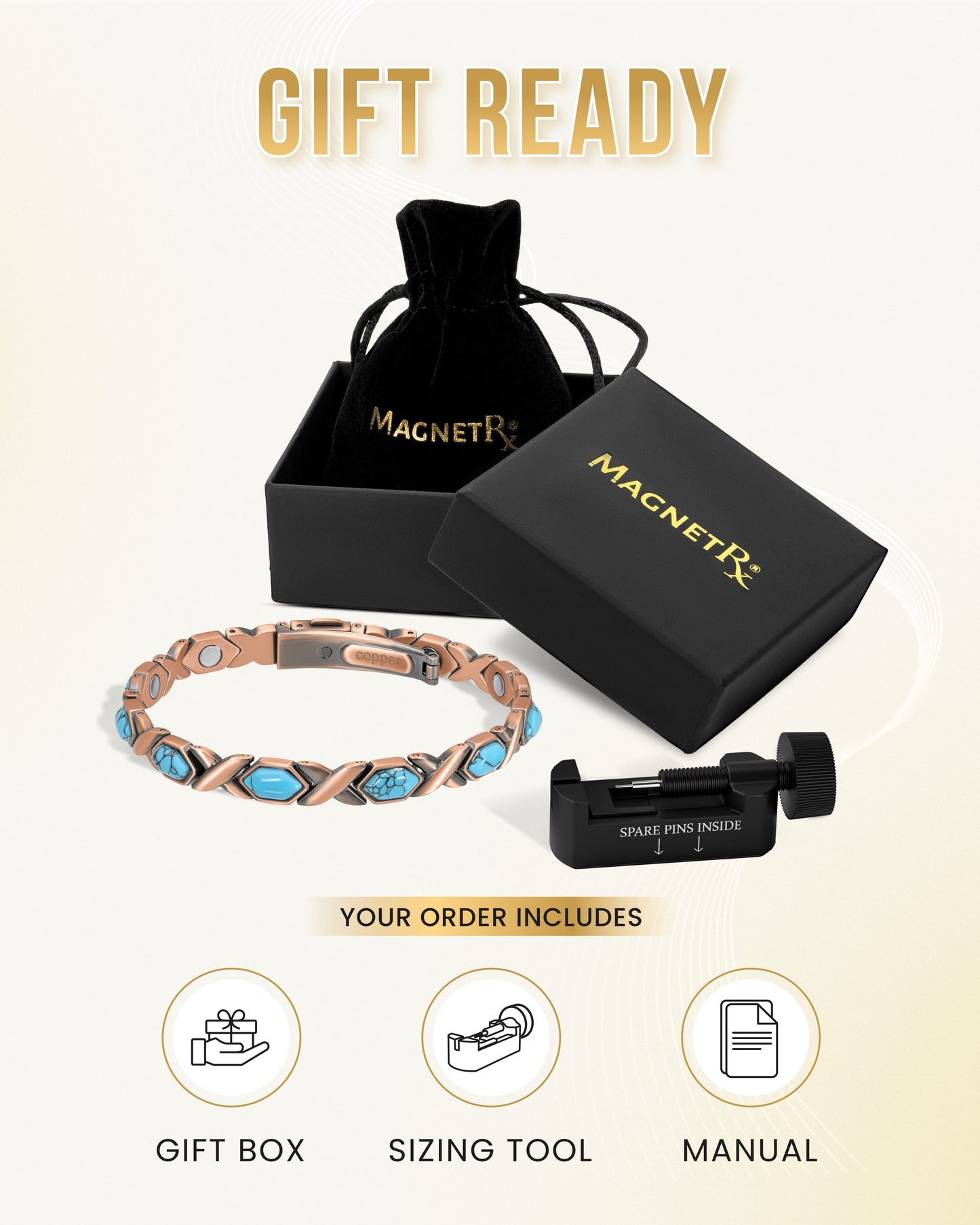 Women's Ultra Strength Pure Copper Magnetic Bracelet (Turquoise XO)