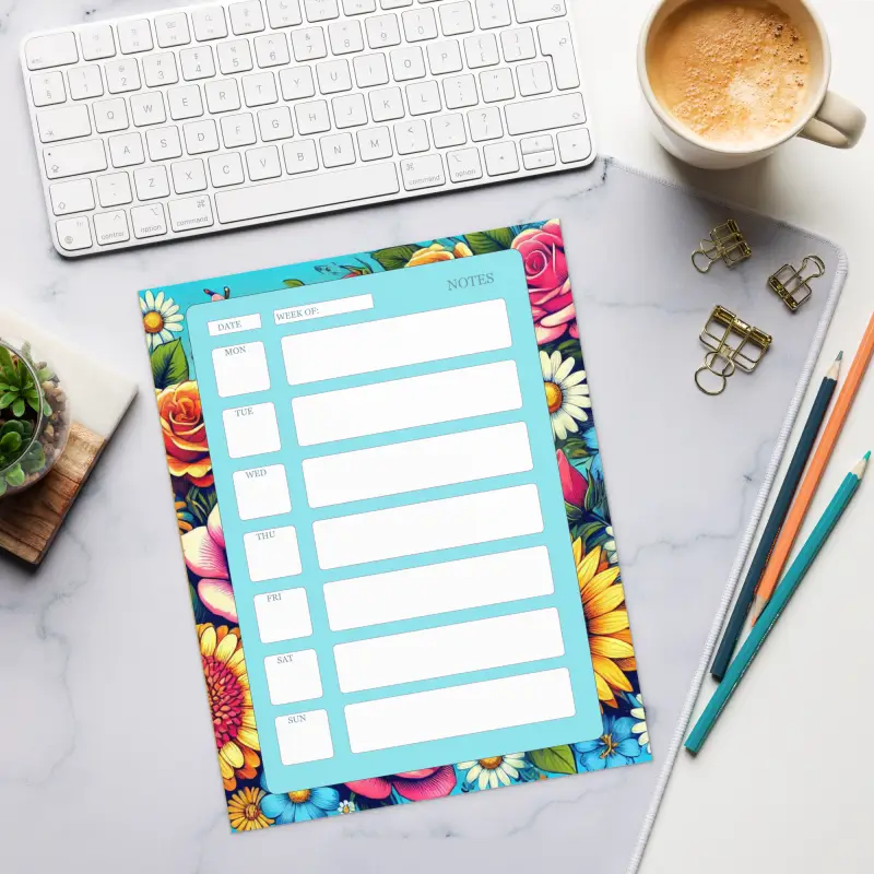 Vibrant Flower Daily Planner - Ultimate Organization Notepad - DipaliZ